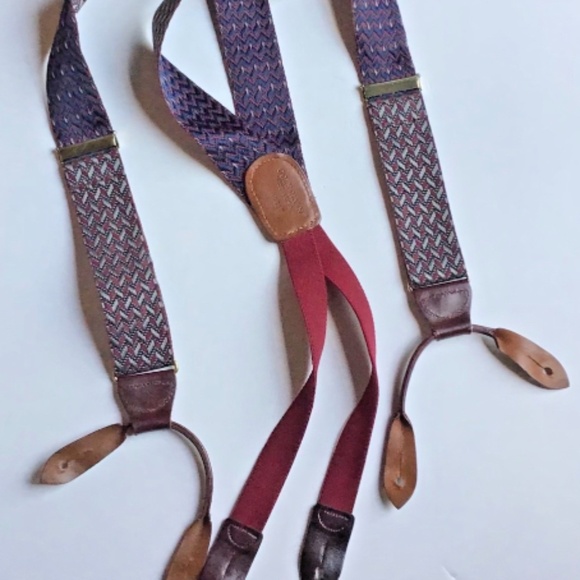Cole Haan suspenders braces, Burgundy fabric, brass tabs England 🏴󠁧󠁢󠁥󠁮󠁧󠁿 - Picture 1 of 6
